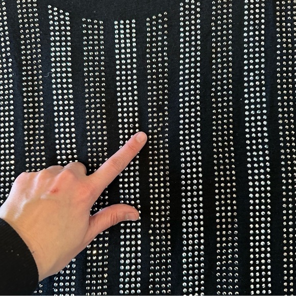 Embellished beaded sparkly silver black long sleeve dressy top, size XL - Picture 7 of 10